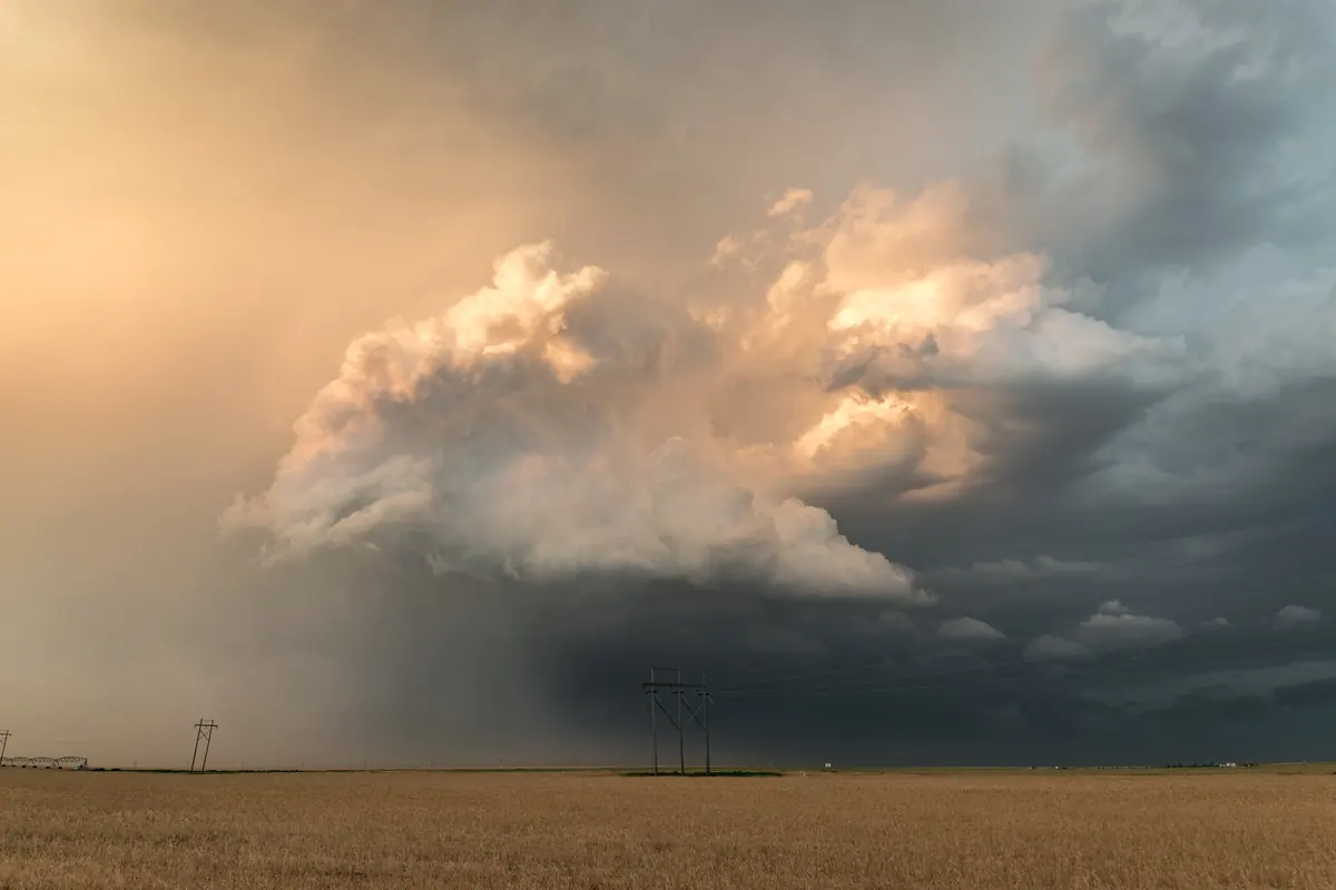 Monsoon storm cell dropping heavy rain over the desert near Tucson
