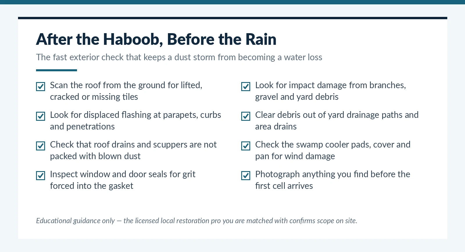 What to check on a Tucson, AZ home after a haboob dust storm and before the rain arrives